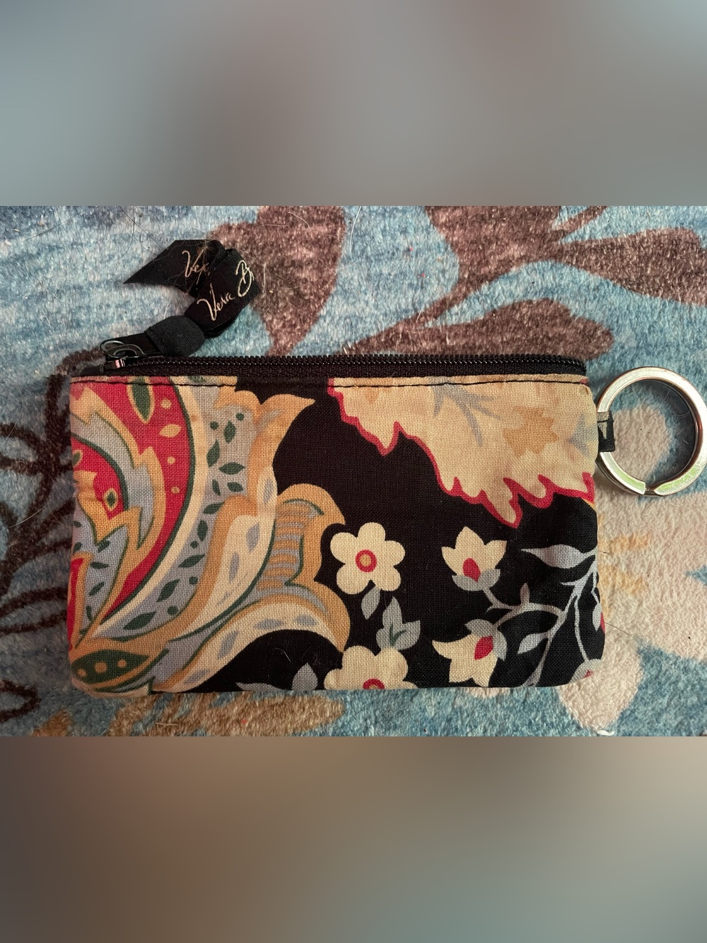 Vera Bradley Black Multicolor Floral Paisley Zip Key Pouch